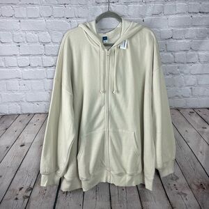 🆕 Old Navy Size 2X Cream Classic Minimalist Zip Up Hoodie Sweatshirt